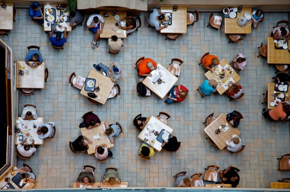 overhead view of communal dining area 